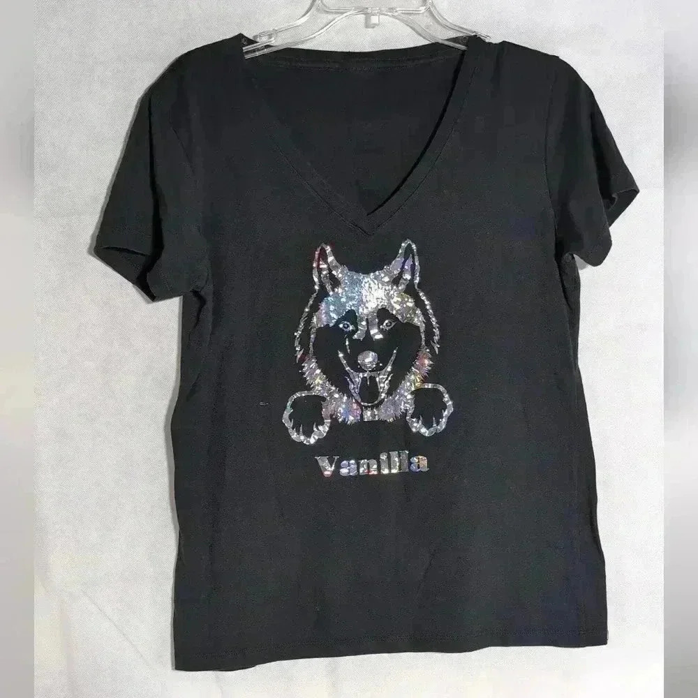 Vanilla Husky Iridescent V-Neck shirt Black sz M